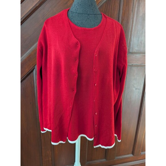 Vtg Sag Harbor Woman Red Knit Sleeveless Shell & Button Cardigan Set Size 2x - Picture 1 of 11